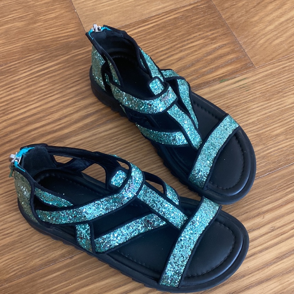Giuseppe Zanotti Girl Turquoise Glitter Sandals Shoes Size 2 33